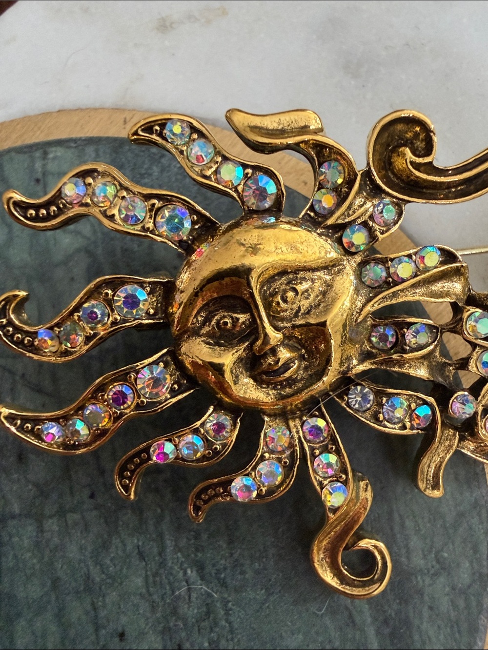Vintage Celestial Moon and Sun  Rhinestone Brooch - Picture 5 of 6